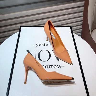 Ženske cipele na cipele Metalne štikle sa špicastim vrhovima Lakirana kožna potpetica Korejske banketne cipele Francuske cipele s jednom petom tacones