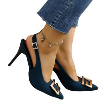 Дамски обувки 2023 г. Модни дамски обувки на висок ток Нова метална декорация Офис и кариера Секси дамски токчета с остри пръсти