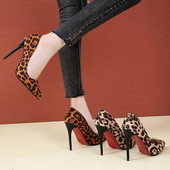 Crveni gumeni donji dio Cipele s visokom potpeticom Ženske cipele s leopard printom, seksi stilettos dizajnerske cipele s potpeticom za zabave, isporuka
