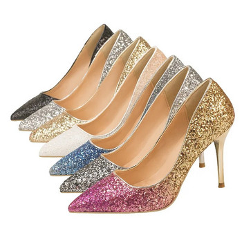 2023 Дамски помпи Секси обувки на висок ток Блестящи ярки помпи Дамски обувки Дамски обувки на стилето Сватбени булчински обувки Дамски токчета 9 см