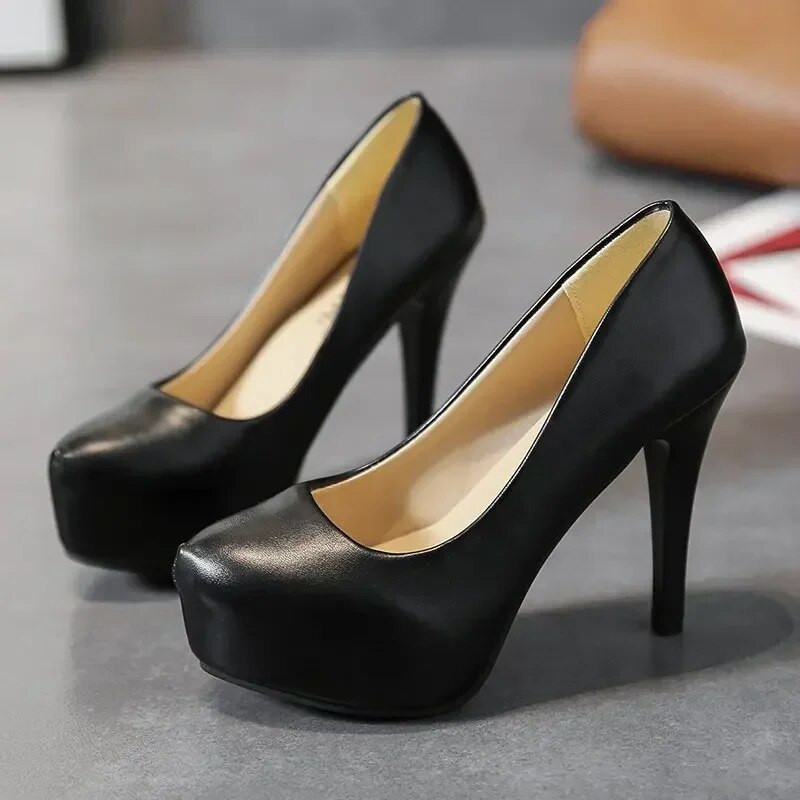 Visoke potpetice Ženske stiletto princeze Vodootporna platforma Noćni klub Super Pumpice Jednostruke radne cipele Crne ženske cipele za vjenčanje