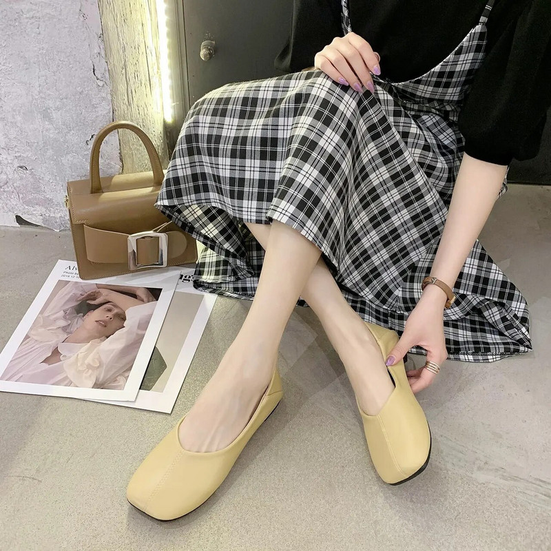 Moteriški buteliai Naujos balerinos Minkštos odinės mokasinai, slydimo retro stiliaus batai Pavasaris vasara vairavimo batai Moterų mulai Šlepetės kasdienės