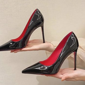 Κόκκινα ψηλά τακούνια με πολύ ψηλό τακούνι Γυναικείο στιλέτο μαύρο κομψό σέξι βραδινό φόρεμα με μυτερά δάχτυλα Φτηνά προϊόντα Δωρεάν αποστολή