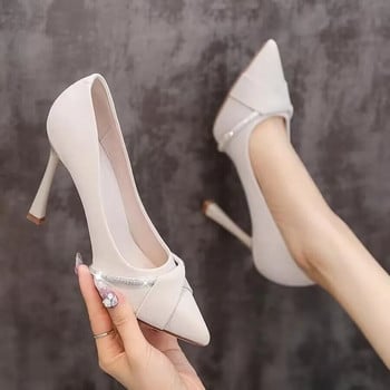 Нови дамски обувки с високи токчета, тънки токчета, модни остри пръсти с метална катарама Дамски черни обувки Луксозни дамски обувки с помпи за жени 2023 г.