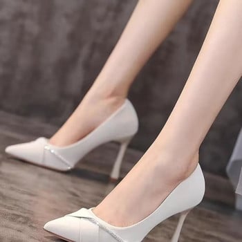 Нови дамски обувки с високи токчета, тънки токчета, модни остри пръсти с метална катарама Дамски черни обувки Луксозни дамски обувки с помпи за жени 2023 г.