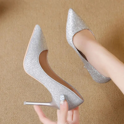 Cipők női magassarkúk, 10 cm-es tacones hegyes orrú, szexi női tűsarkú esküvői cipők Internet Celebrity Heels nagy méretű