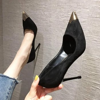 Помпи Дамски обувки с високи токчета с остри пръсти Дамски обувки с обувки Секси парти дамски черни големи обувки Сватбени обувки Дамски