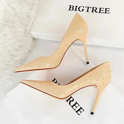 1932-1 Seksi uske ženske cipele za noćni klub Oslikane kožne tkane uzorke Ultra visoke pete Cipele s plitkim džepovima