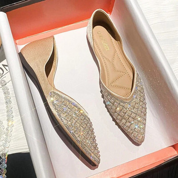 Обувки с кристали Дамски летни плоски обувки 2024 Нов дизайн Sense Малък темперамент Червени обувки Голям размер 41 43
