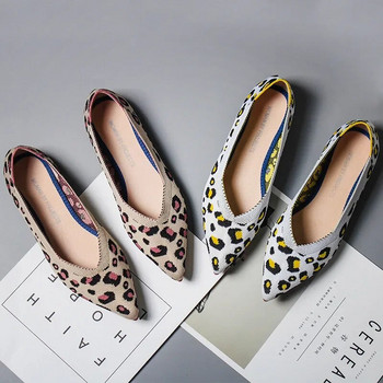 Луксозни дамски плоски обувки Обувки за плетене Дамски балетни обувки Модни мокасини Заострени обувки с леопардов принт Дишащи обувки тип лодка