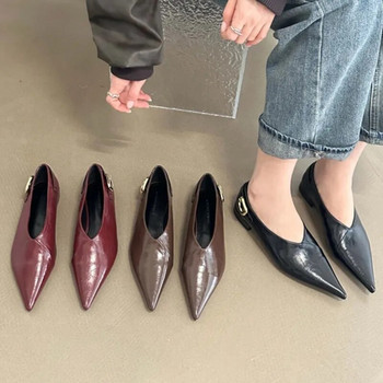 Γυναικείες φλατ Μυτερές μπότες Boat Shoes Slip on δερμάτινα παπούτσια για γυναικεία ρετρό παπούτσια με χαμηλά τακούνια φόρεμα Άνοιξη φθινόπωρο κόκκινο 1750N