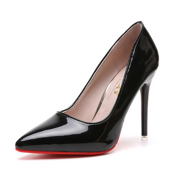 Секси тънък ток Високи токчета Дамски обувки Помпи с остри пръсти Обувки с висок ток Черни 10 см плитки парти сватбени обувки Плюс 34-43