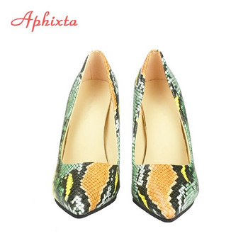 Aphixta Snake Prints Δερμάτινα Pumps Γυναικεία παπούτσια 10cm γόβες στιλέτο Γόβες με μυτερές μύτες Γραφείο φόρεμα για πάρτι παπούτσια Γυναικεία Μεγάλο μέγεθος 42