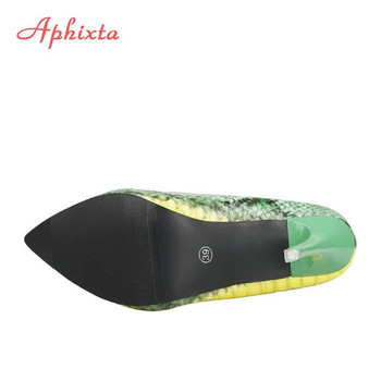 Aphixta Snake Prints Δερμάτινα Pumps Γυναικεία παπούτσια 10cm γόβες στιλέτο Γόβες με μυτερές μύτες Γραφείο φόρεμα για πάρτι παπούτσια Γυναικεία Μεγάλο μέγεθος 42