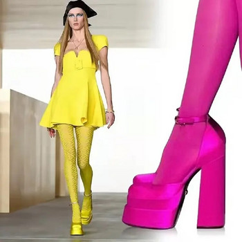 Νέα επώνυμα γυναικεία πέδιλα καλοκαιρινά παπούτσια Σέξι χοντρά ψηλοτάκουνα πλατφόρμα Μαύρο κόκκινο κίτρινο φόρεμα για πάρτι Νυφικά παπούτσια Γυναικεία αντλίες