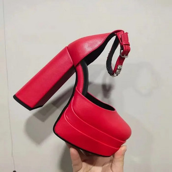 Нова марка дамски сандали летни обувки секси дебели високи токчета платформа черна червена жълта рокля парти сватбени обувки дамски помпи