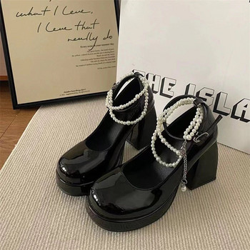 2023 Пролет Лято Нови дамски обувки с висок ток Луксозни елегантни перлени квадратни пръсти Дамски сандали Модни лачени обувки Mary Jane