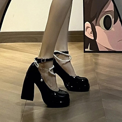 2023 m. pavasario vasara Nauji moteriški aukštakulniai prabangūs elegantiški perlų kvadratiniai pirštai moteriški sandalai Madingi lakinės odos Mary Jane batai