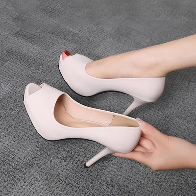 Moteriški aukštakulniai vakarėliams skirtos platformos batai žuvies burnos spyruokliniai pompai Moteriški atviri pirštai, ploni kulniukai, moteriška suknelė, maži 32 dydžio batai