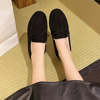 2023 Νέα γυναικεία ίσια παπούτσια New Fashion Bow Plus Velvet ζεστά γυναικεία casual slip-on loafers Μεγάλο μέγεθος Χειμερινά παπούτσια 35-43
