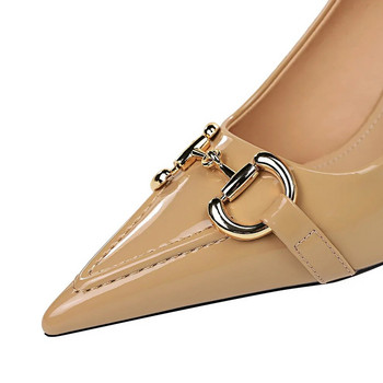 OL Офис Дамски обувки Лачени кожени обувки с високи токчета Дамски обувки с остри пръсти Обувки за рокли Базови помпи Дамски лодки Zapatos Mujer