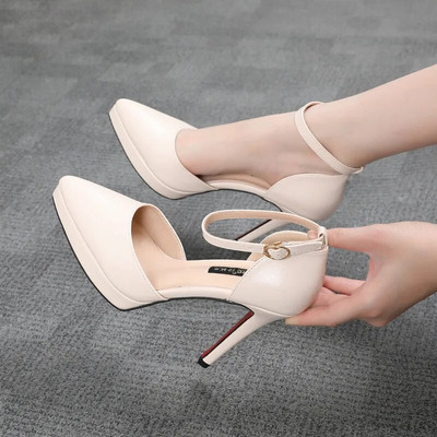 2023 Дамски помпи Модни дамски обувки Платформа Сватбени помпи с квадратен висок ток с остри пръсти от изкуствена кожа