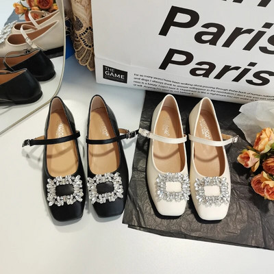 Квадратни многофункционални обувки с кристали Mary Jane Flats Lolita Designer Zapatos Офис обувки Дамски удобни за работа