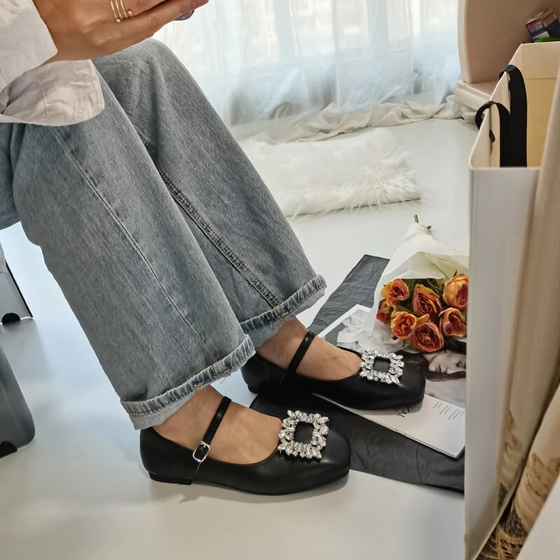 Četvrtaste svestrane ravne cipele s kamenčićima Mary Jane Dizajner Lolita Zapatos uredske cipele Ženske udobne za posao
