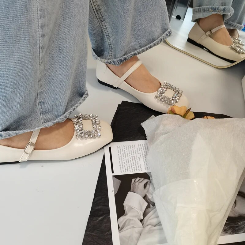 Četvrtaste svestrane ravne cipele s kamenčićima Mary Jane Dizajner Lolita Zapatos uredske cipele Ženske udobne za posao