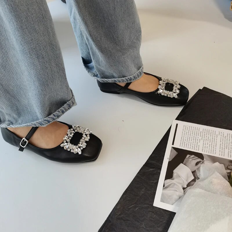Četvrtaste svestrane ravne cipele s kamenčićima Mary Jane Dizajner Lolita Zapatos uredske cipele Ženske udobne za posao
