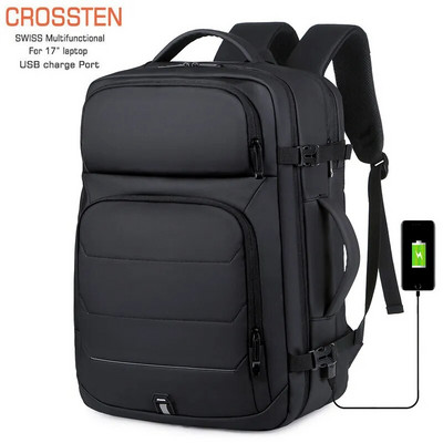 CROSSTEN 40L nagy kapacitású, bővíthető hátizsákok USB töltő 17 hüvelykes laptoptáskák Vízálló multifunkcionális üzleti utazótáska