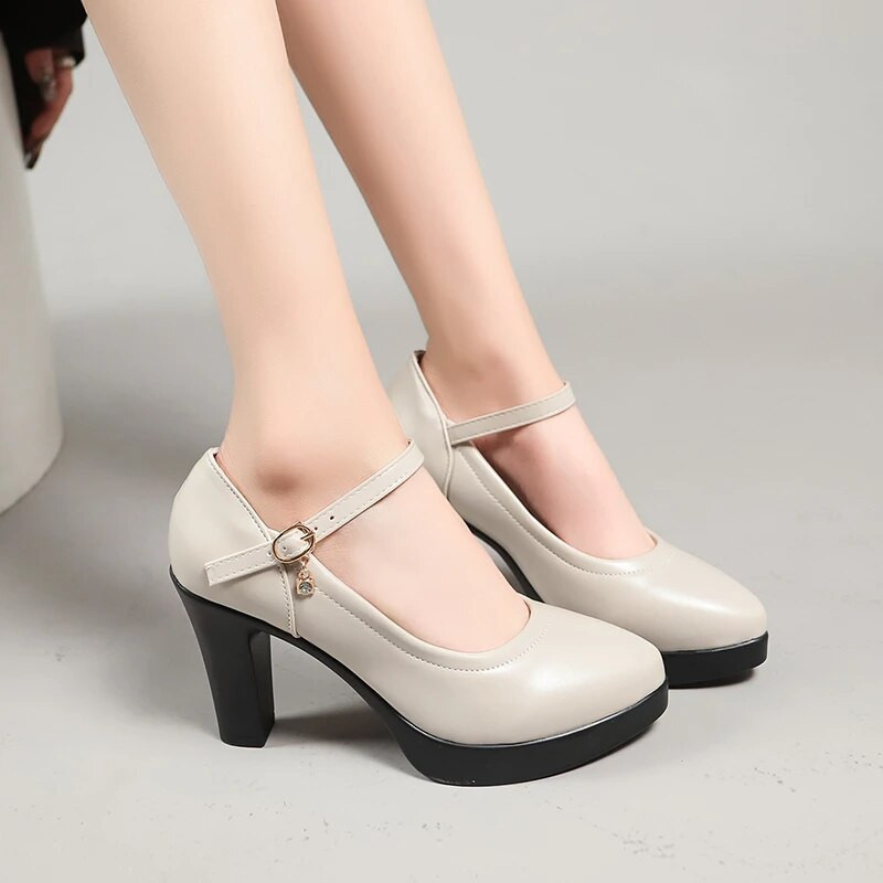 Moteriškos siurblys, 2024 m. pavasaris, naujos mados platforma biuro batai, moteriški tvirti apvalūs pirštai Seksualūs dizainerio pompa moterims Zapatos De Mujer