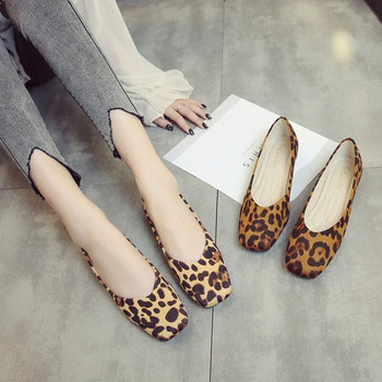 2024 модни пролетни дамски обувки с квадратни пръсти и плитка уста, удобни леопардови женски обувки с равни обувки в корейска версия с големи размери