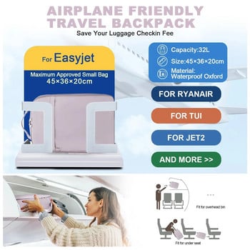 Σακίδιο πλάτης χειραποσκευών Likros για τσάντα καμπίνας Ryanair 40x20x25, Easyjet 45x36x20 Ελαφρύ σακίδιο ταξιδιού για μεταφορά αεροπλάνου