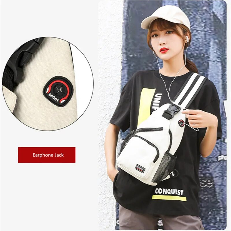 Polarshe Putna muška torba za prsa na rame s rupom za slušalice Sportska torba za prsa Crossbody Mini ženska torba za pojas Višenamjenski ruksak
