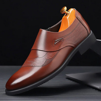 2023 г. Нови мъжки качествени кожени обувки Британски бизнес допълнителен размер 38-44 Мъжки кожени кожени обувки за рокля