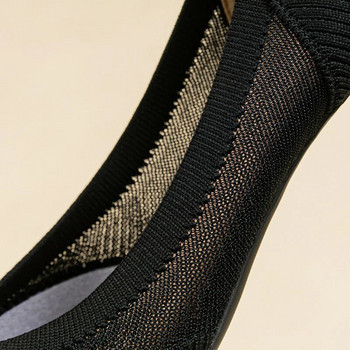 Летни дамски плоски обувки Мрежести дишащи неплъзгащи се гумени подметки Модни меки леки едноцветни обувки с квадратни пръсти 2023 г. Нови