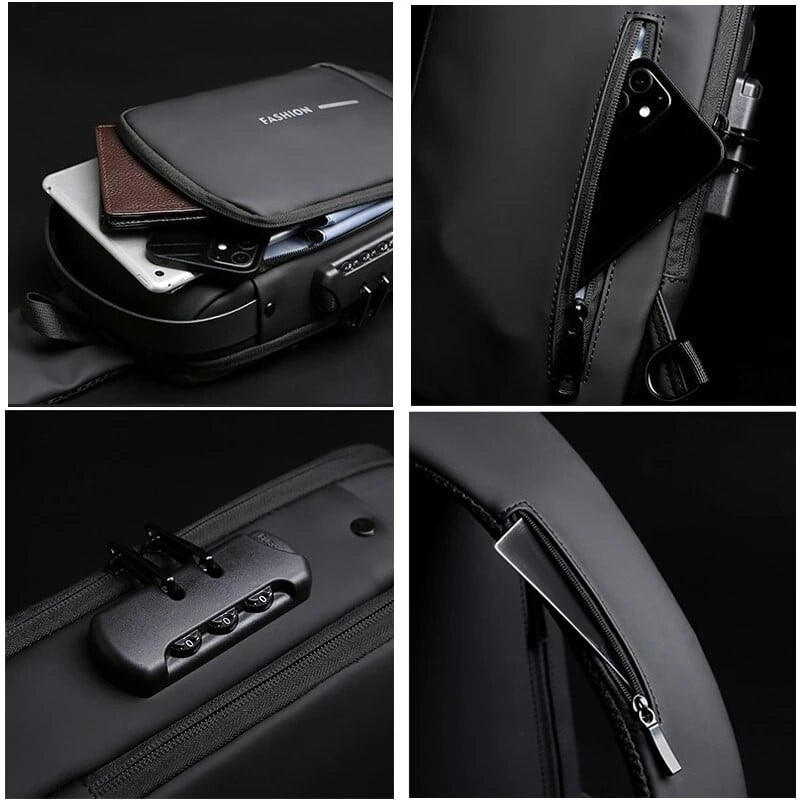 „Polarshe“ apsaugos nuo vagystės USB diržas krūtinės krepšiai Daugiafunkcis vyriškas pečių krepšys „Crossbody Fashion“ kelionių paketas, vyriškas motociklų krepšys