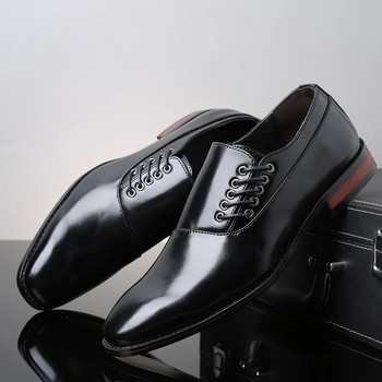 Мъжки ежедневни бизнес обувки Микрофибърна кожа с квадратни пръсти с връзки Мъжка рокля Офис равни обувки Мъжка мода Сватбени парти Oxfords2024