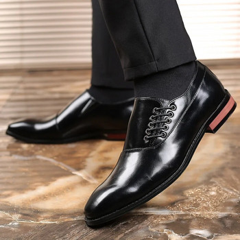 Мъжки ежедневни бизнес обувки Микрофибърна кожа с квадратни пръсти с връзки Мъжка рокля Офис равни обувки Мъжка мода Сватбени парти Oxfords2024