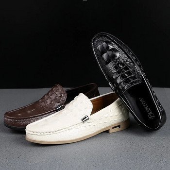 Мъжки кожени обувки с равни обувки Нова марка с дизайн на алигатор Мъжки мокасини Penny Мокасини в моден стил Мъжки обувки с мокасини