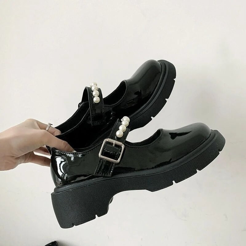 Kevadised platvormiga nahast kingad Naiste tasapinnalised vabaaja Oxfordi püksid, paksu põhjaga naiste kiil Lolita kingad Mary Jane naiste mokassiinid