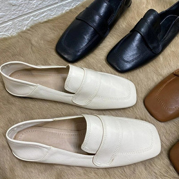 кожени мокасини за жени с равни обувки с квадратни пръсти, плитки удобни ежедневни дамски обувки тип „муле“ парти обувки за шофиране vc3498