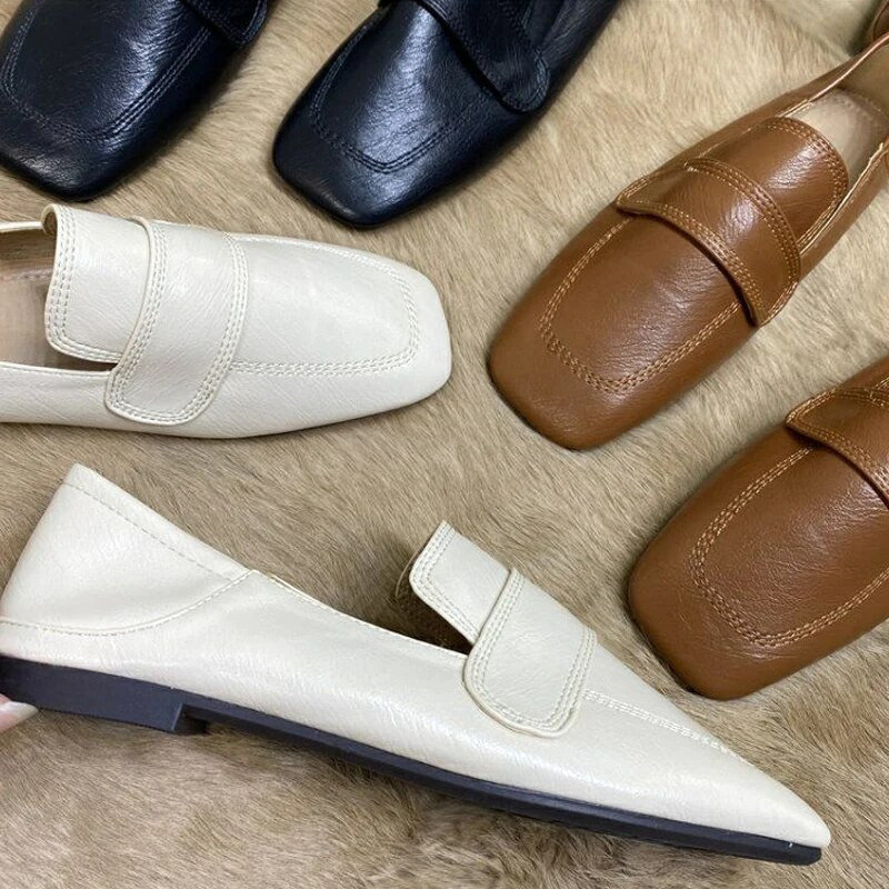 odiniai bateliai moterims plokščiapadžiai batai kvadratiniais pirštais slydimo ant seklių patogūs laisvalaikio moteriški batai vairavimo vakarėliui vc3498