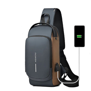 Polarshe Ανδρική τσάντα ώμου USB πολλαπλών λειτουργιών κατά της κλοπής Ανδρική τσάντα χιαστί Messenger Travel Sling Τσάντες στήθους Πακέτο Τσάντα χιαστί
