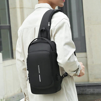 Polarshe Мъжка мултифункционална USB чанта за рамо против кражба Мъжка чанта за през рамо Crossbody Messenger Travel Sling Чанти за гърдите Пакет Чанта за кръст