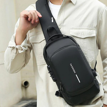 Polarshe Ανδρική τσάντα ώμου USB πολλαπλών λειτουργιών κατά της κλοπής Ανδρική τσάντα χιαστί Messenger Travel Sling Τσάντες στήθους Πακέτο Τσάντα χιαστί