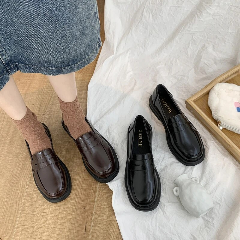 Mary Jane Batai JK Commuter Uniforma Loafers Moteriški Lolita Batai Merginos Japonijos Mokykla Kolegija Gotikos Mocassins Odiniai Buteliai
