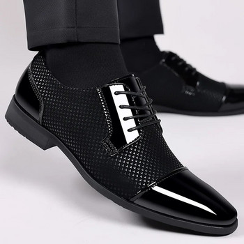 Модерни класически мъжки обувки за мъже Оксфордски лачени обувки с връзки Официални черни кожени обувки за сватбено парти 2023