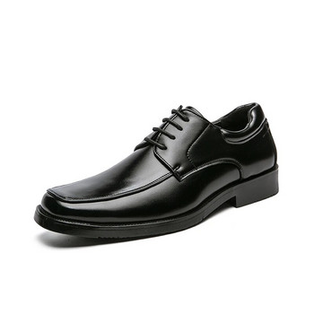 Висококачествени бизнес мъжки обувки с квадратна глава Мъжки ежедневни кожени обувки 2023 Сватбени обувки с връзки Мъжки джентълменски обувки за дерби